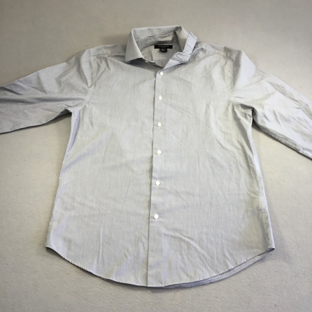 Structure Mens Fitted Long Sleeve Button Down Shirt Micro Stripe Grey Black M